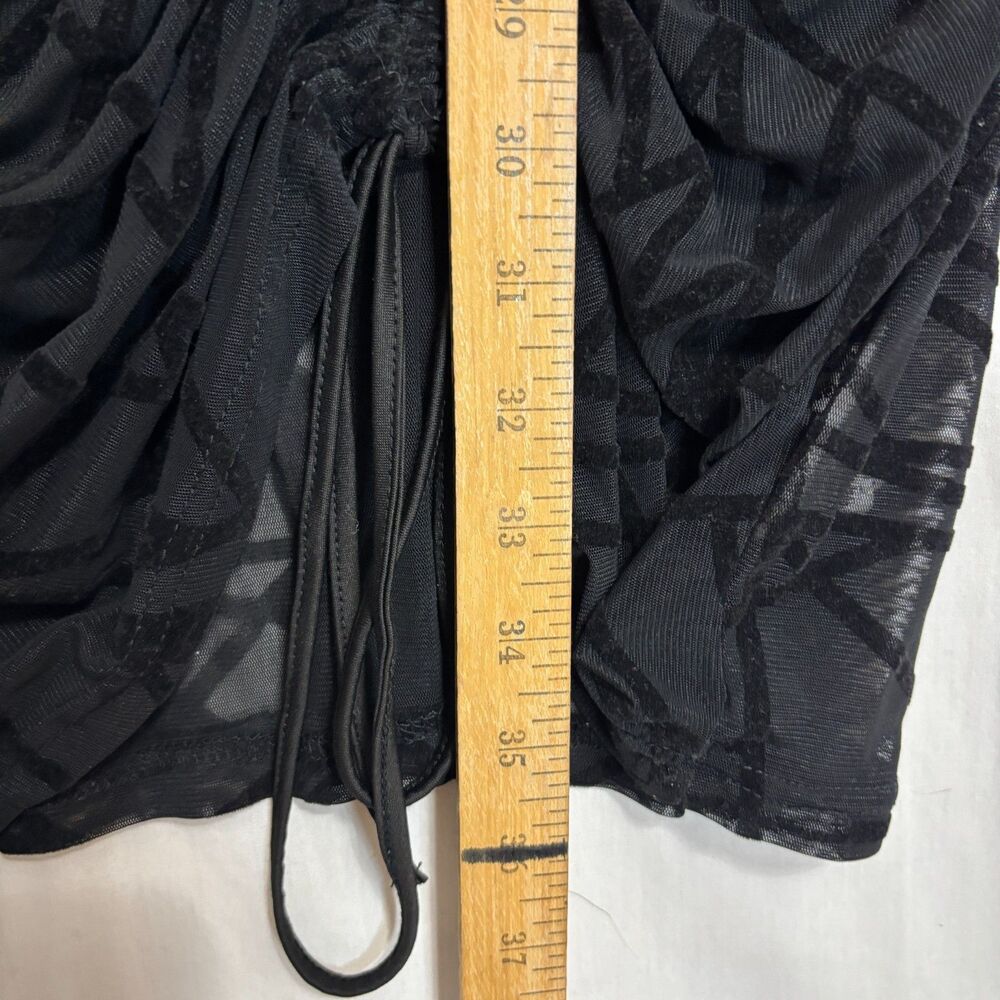 Ruffled Mesh Sheer Drawstring Black Bodycon Dress Sz 1X Festival Club Cover-up - Picture 10 of 11